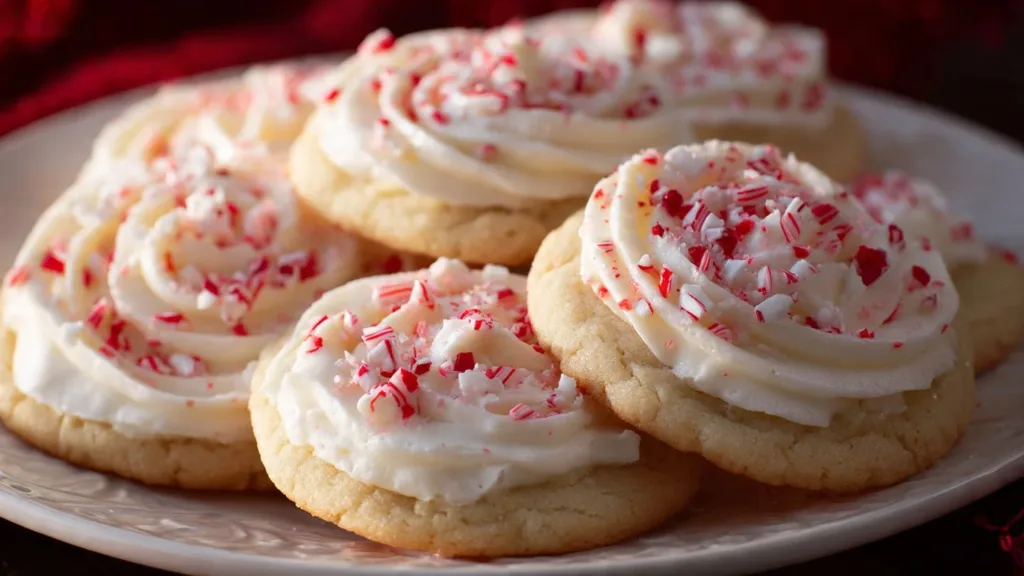 Plate of Peppermint Meltaway Cookies decorated for the holidays