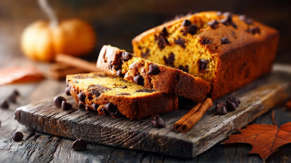 Pumpkin Chocolate Chip Bread: Your New Favorite Fall Treat Pumpkin Chocolate Chip Delicious homemade pumpkin chocolate chip bread loaf on a rustic wooden board, perfect for fall baking.