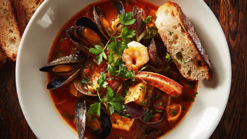 Classic San Francisco Cioppino: Your Ultimate Seafood Stew Comfort! Cioppino Serving a bowl of warm, homemade classic San Francisco Cioppino from a large pot
