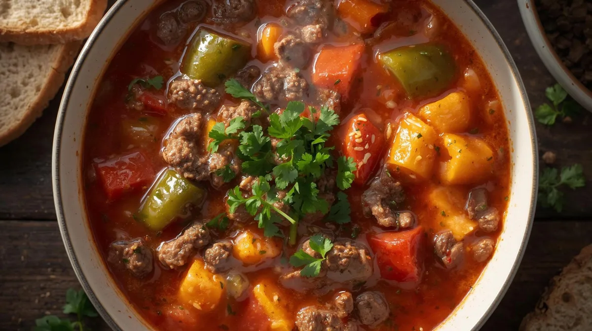 Unstuffed Pepper Soup: All the Comfort, None of the Fuss Unstuffed Pepper Soup Unstuffed Pepper Soup in a rustic bowl, garnished with fresh parsley, steaming, and ready to enjoy.