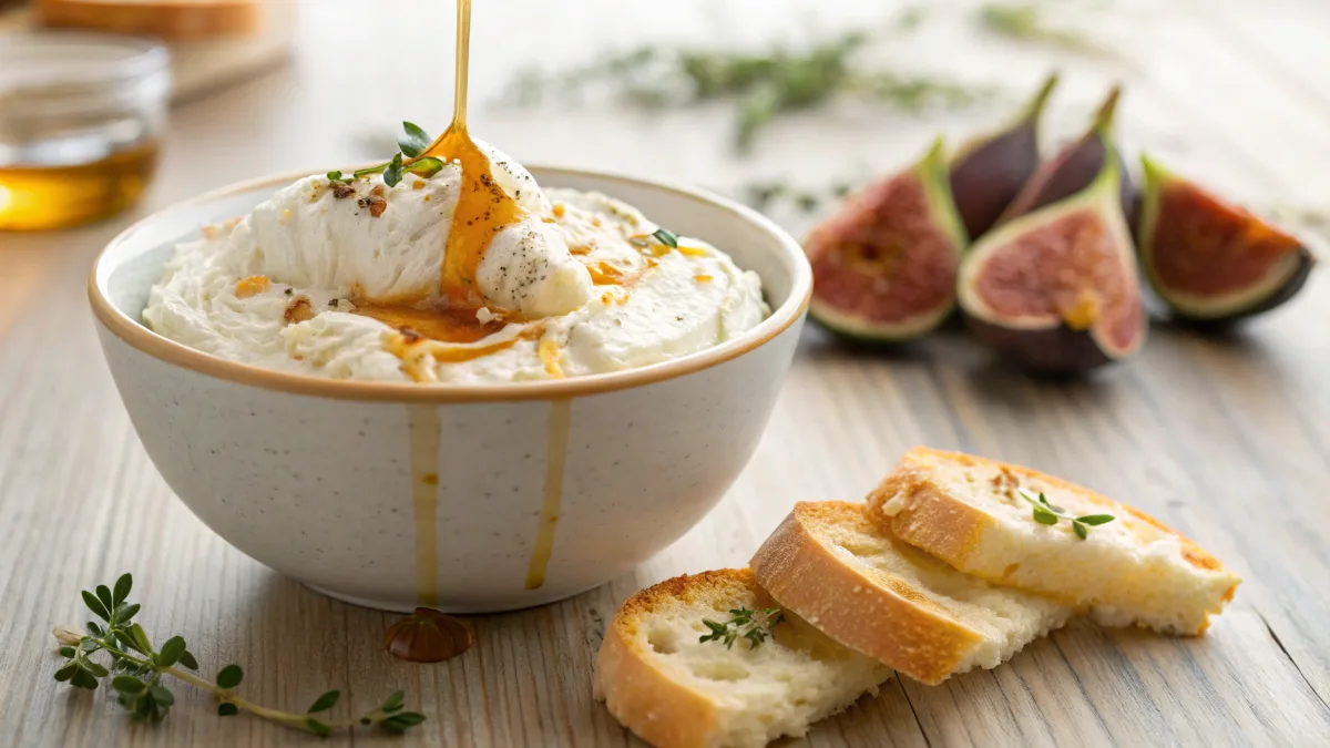 Whipped Hot Honey Goat Cheese: Your New Favorite Ridiculously Easy Appetizer Whipped Hot Honey Goat Cheese Whipped Hot Honey Goat Cheese dip with figs and baguette slices.