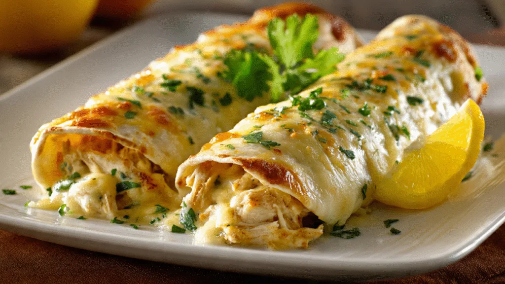 Zesty Banana Pepper Chicken Enchiladas: Your New Weeknight Obsession! Banana Pepper Chicken Enchiladas Zesty Banana Pepper Chicken Enchiladas on a plate, showing cheesy chicken filling and cilantro garnish.