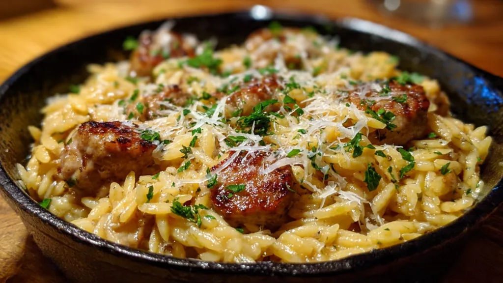 Creamy Garlic Parmesan Sausage Orzo