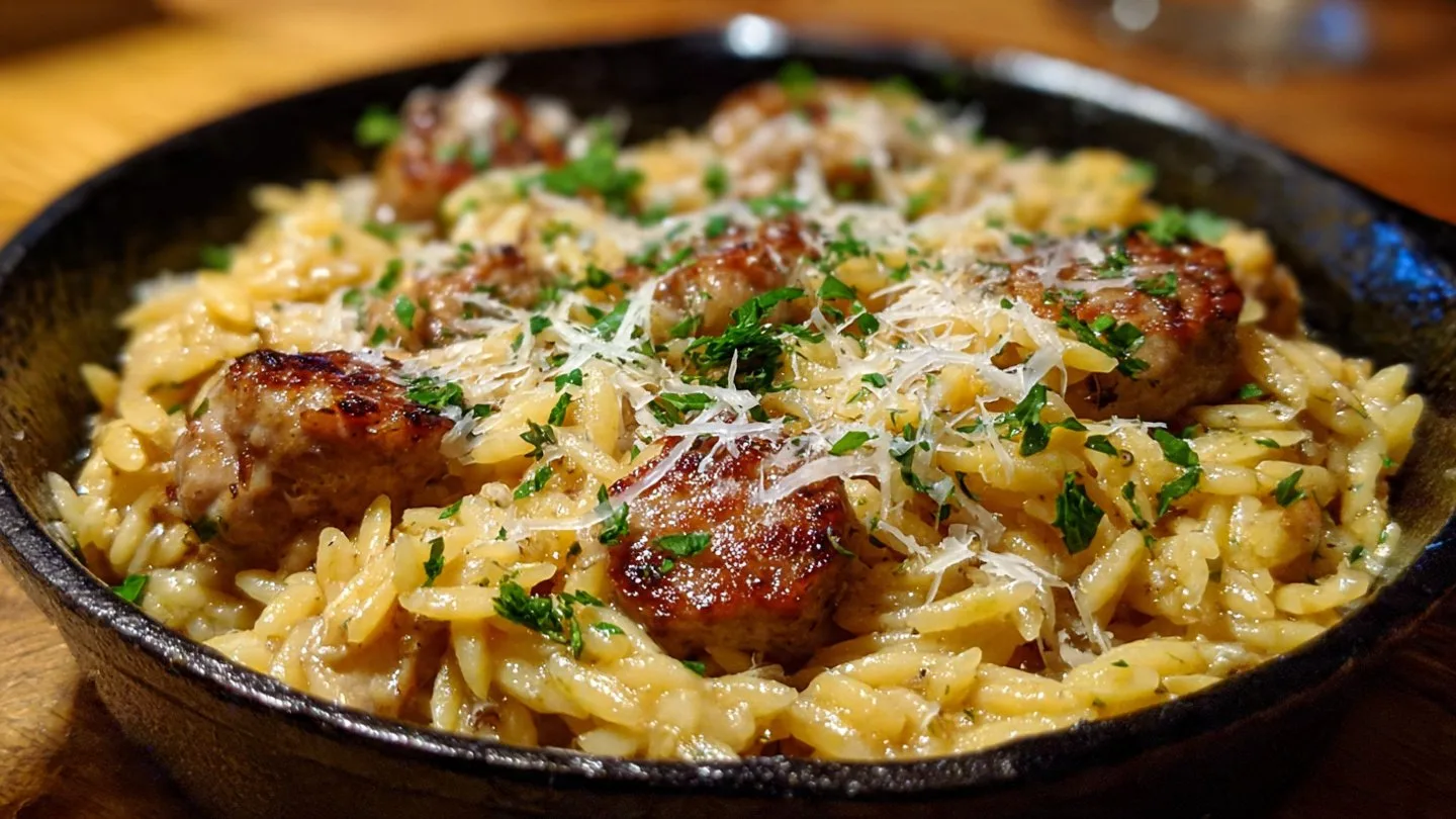 Creamy Garlic Parmesan Sausage Orzo garlic parmesan sausage orzo Creamy Garlic Parmesan Sausage Orzo
