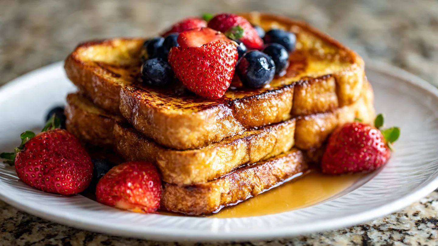 Banana Cinnamon French Toast French toast Delicious banana cinnamon French toast topped with syrup and fresh bananas
