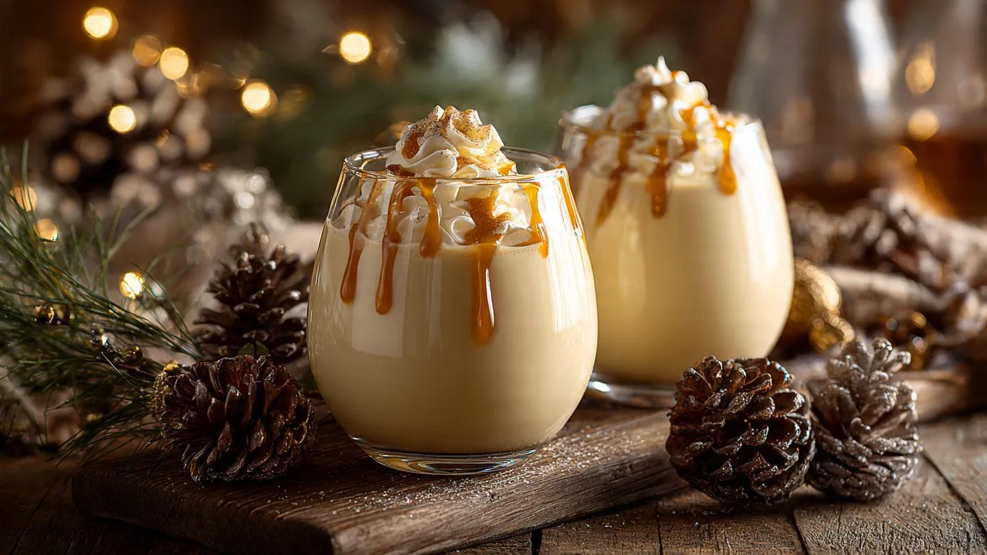 Homemade Vanilla Eggnog vanilla eggnog A glass of homemade vanilla eggnog garnished with nutmeg and cinnamon