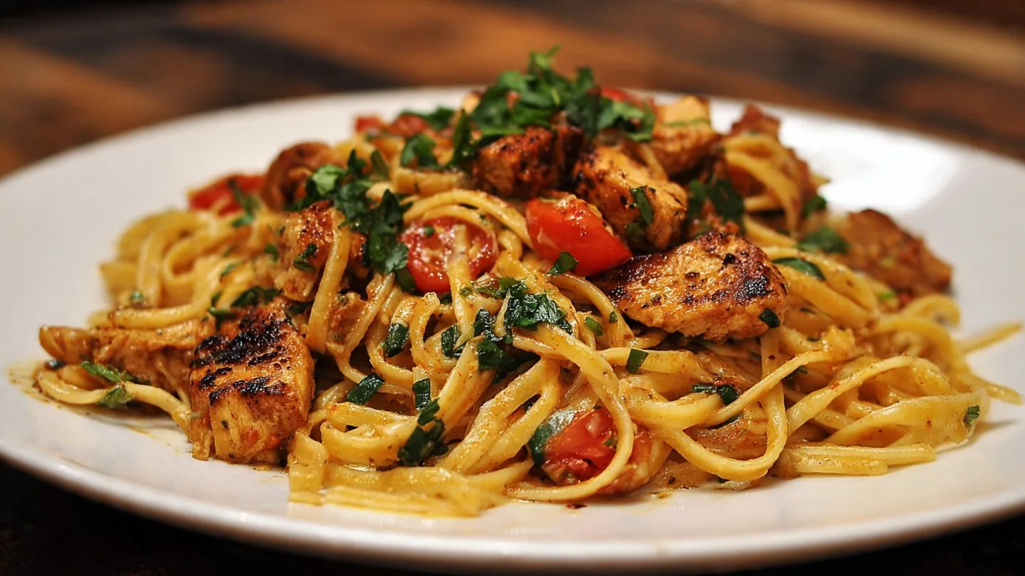 Cajun Chicken Pasta Cajun Chicken Pasta Delicious plate of Cajun Chicken Pasta topped with herbs and spices