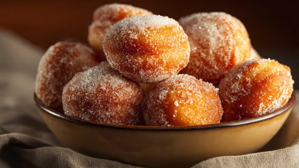 Delicious cinnamon sugar churro bites arranged on a plate