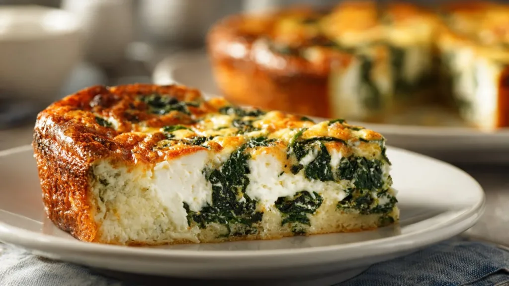 Cottage cheese and spinach crustless quiche on a plate