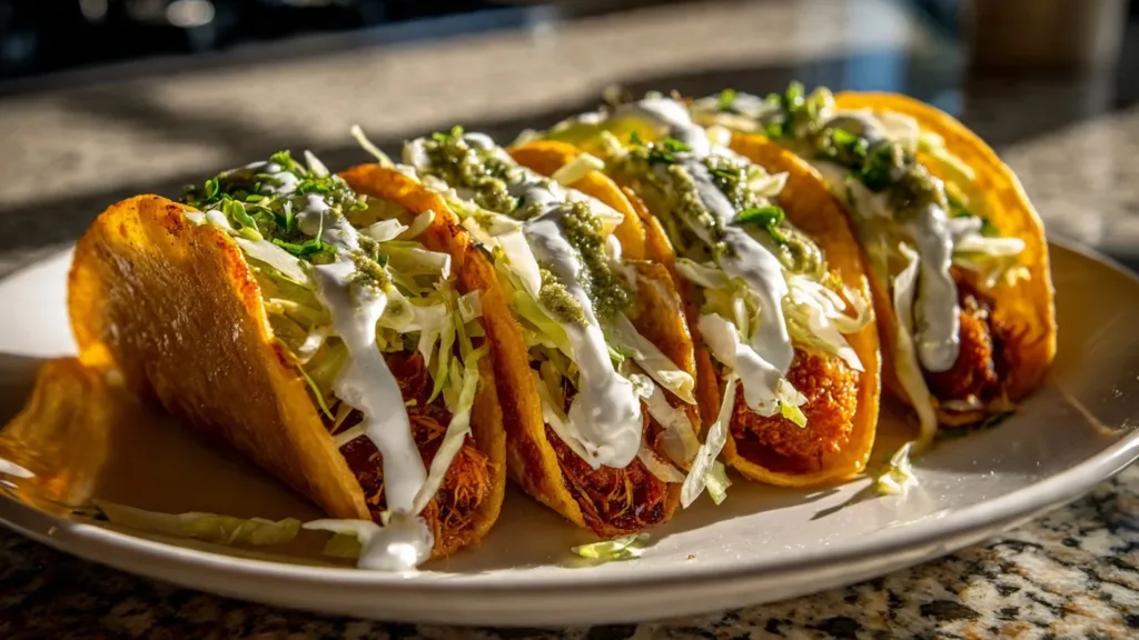 Dill Pickle Ranch Smash Chicken Tacos with Crispy Cheese Delight