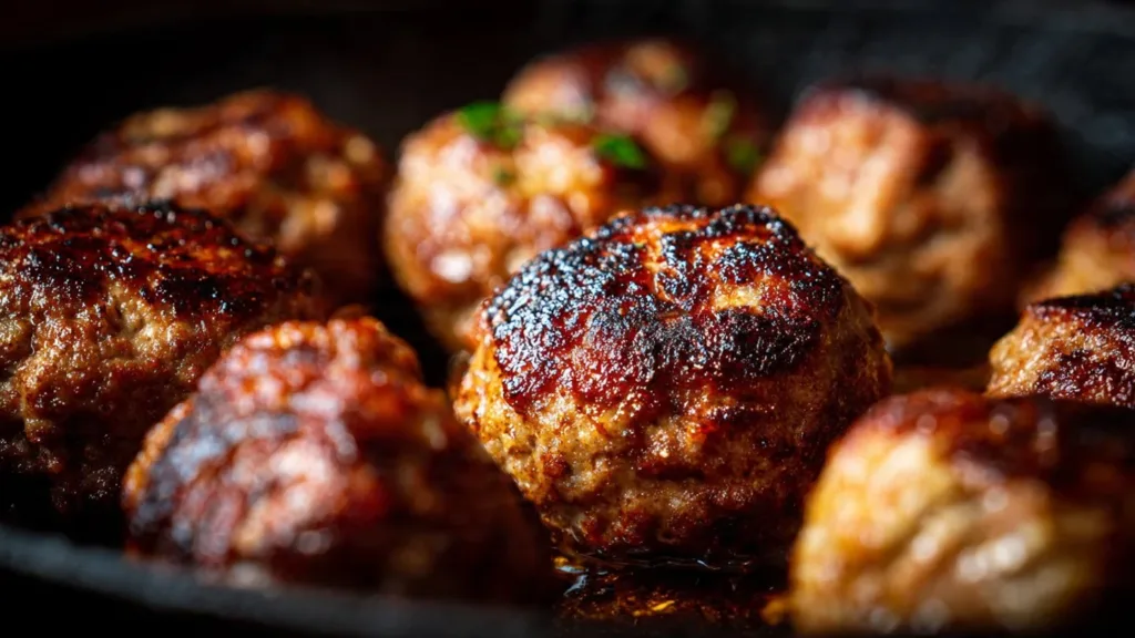 meatballs recipe served with marinara sauce and spaghetti