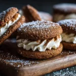 Gingerbread cream cheese cookie sandwiches with festive decoration