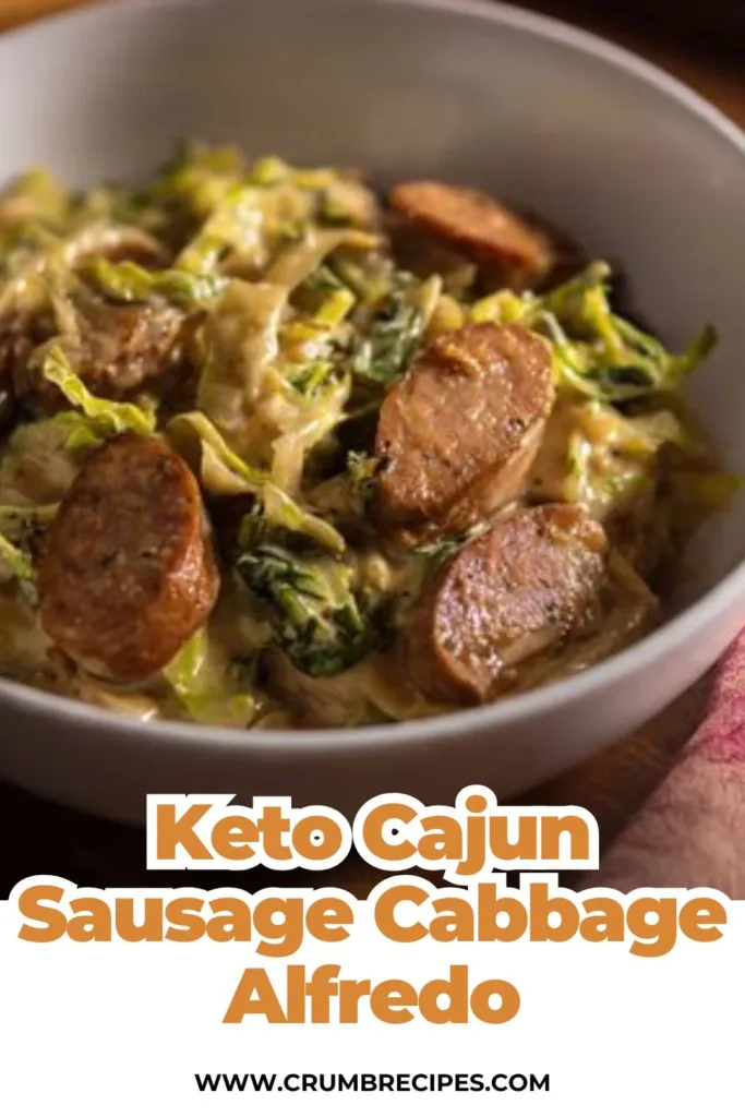 Delicious Keto TikTok Cajun Sausage Alfredo with cabbage on a plate