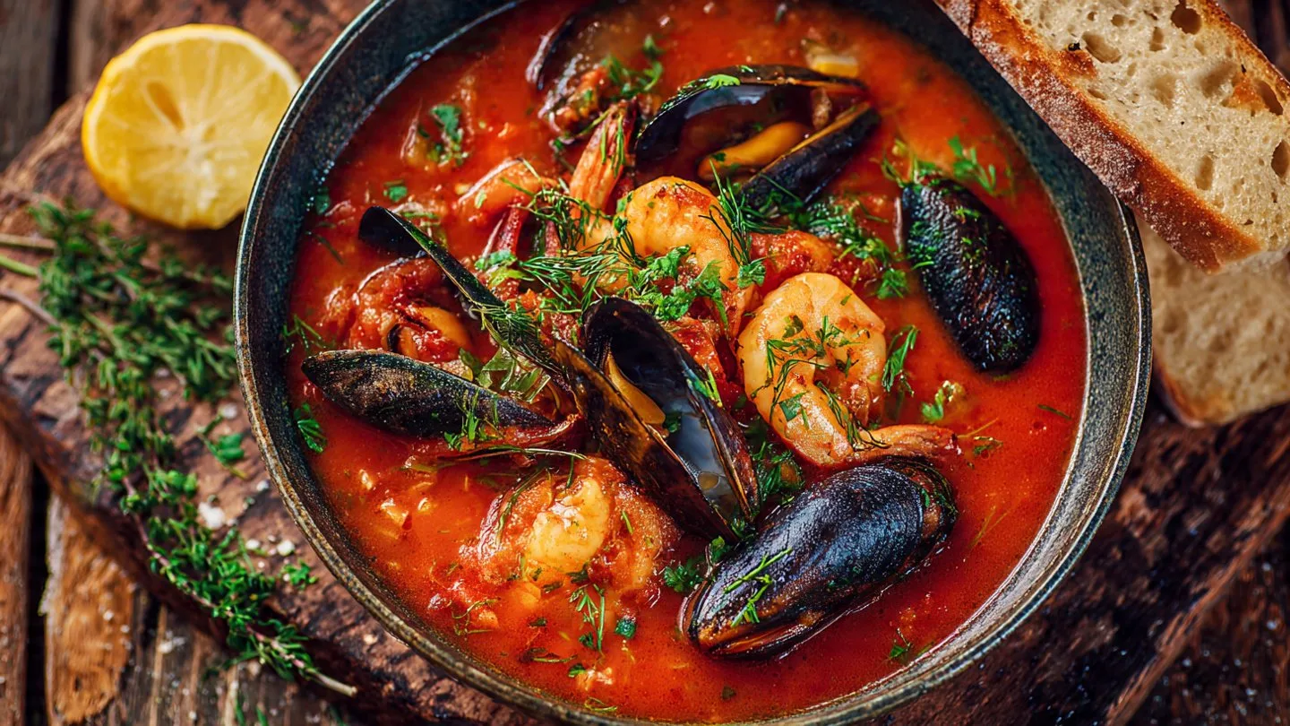 Homemade Cioppino (Seafood Stew) Cioppino Bowl of homemade Cioppino seafood stew with fresh seafood and herbs.