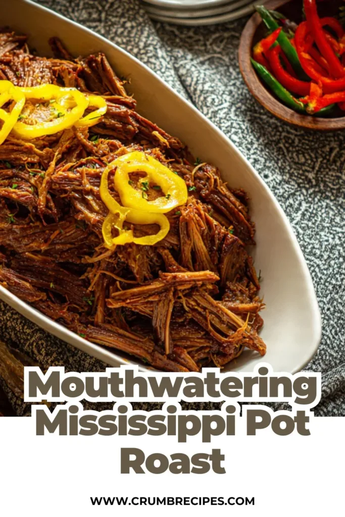 Mississippi Pot Roast Mississippi Pot Roast Delicious Mississippi Pot Roast served with vegetables on a plate