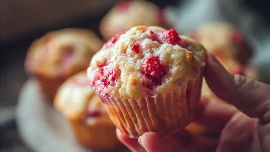 Delicious vegan strawberry muffins fresh from the oven