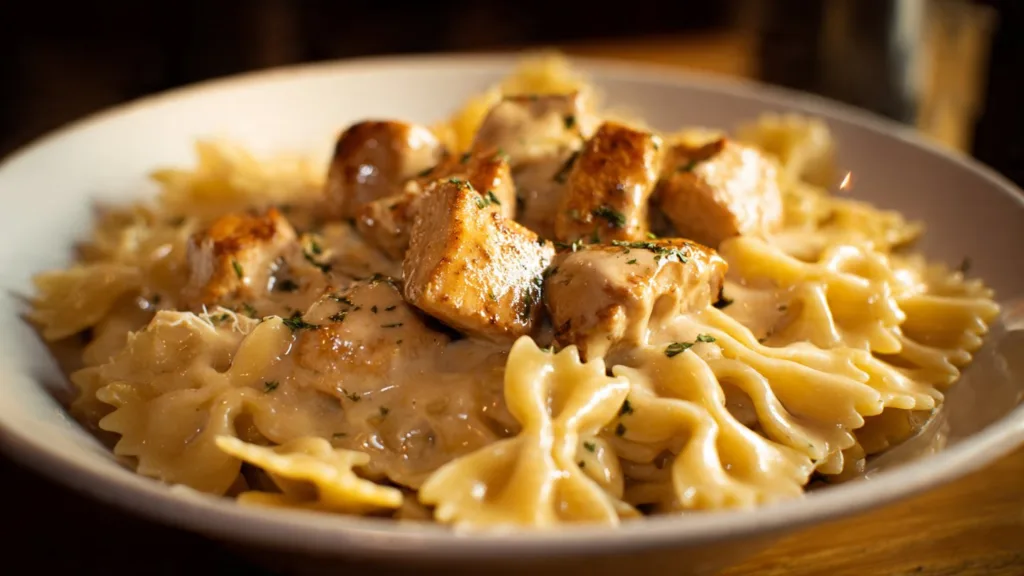 Cheesy Garlic Butter Chicken Bowties with Mozzarella Cream Sauce