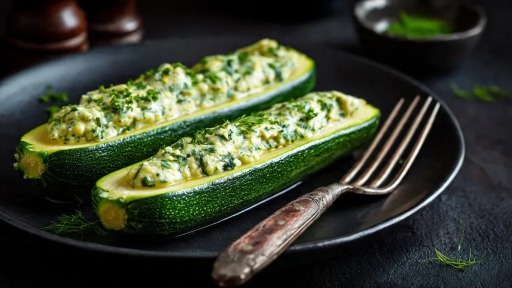 Baked Zucchini with Goat Cheese and Mint
