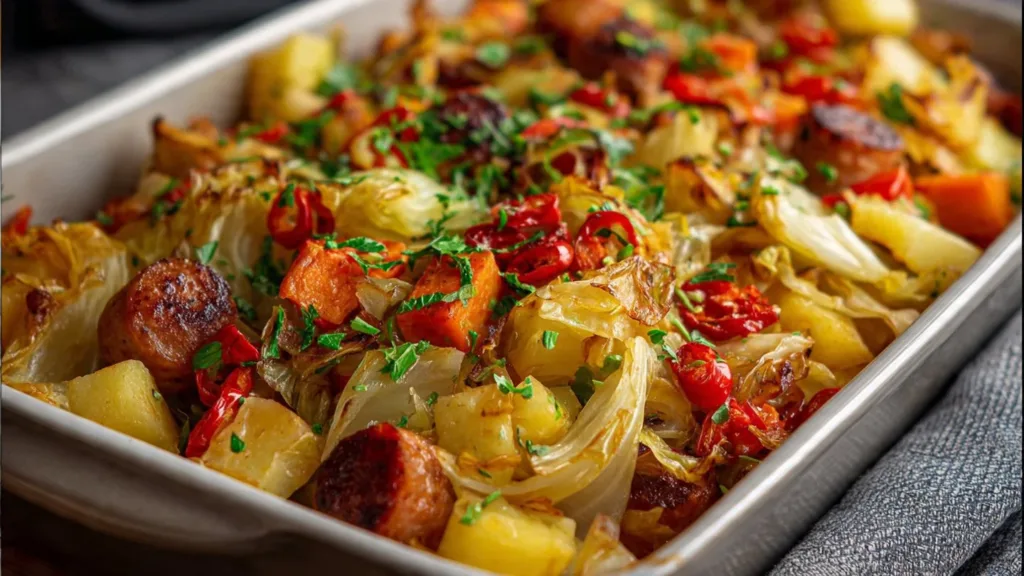 Braised Cabbage With Potatoes And Smoked Sausages