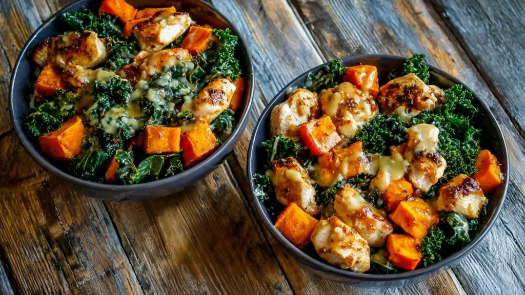 Maple Dijon Chicken & Roasted Sweet Potato Bowl