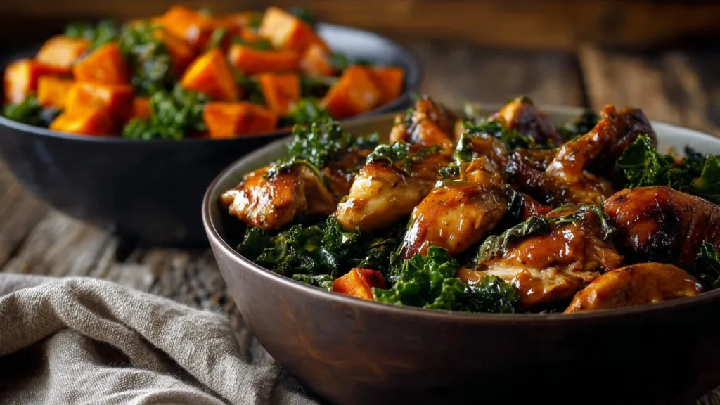Maple Dijon Chicken & Roasted Sweet Potato Bowl