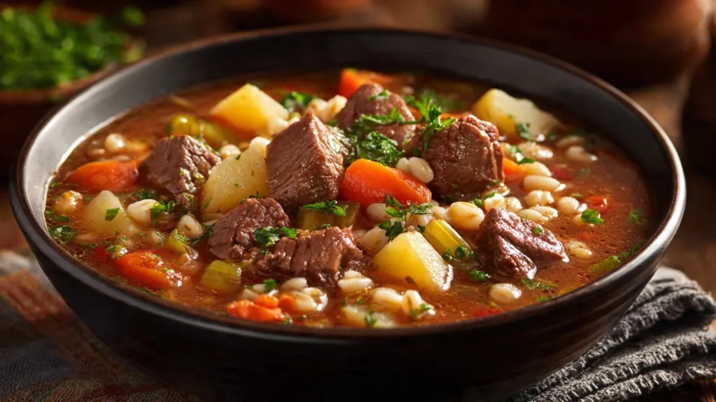 Simple Crockpot Beef and Barley Soup