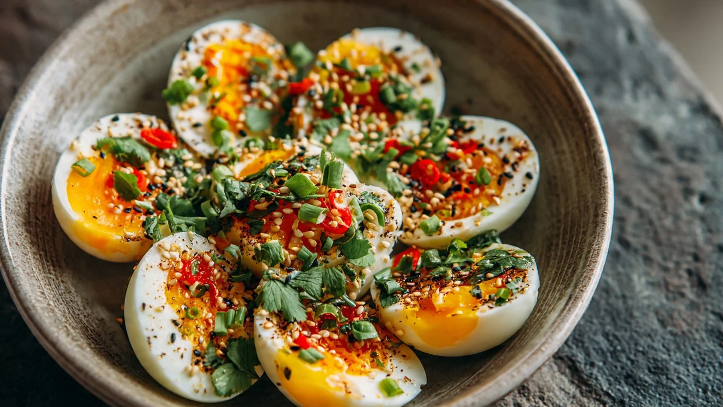 Spicy Chili Garlic Deviled Eggs