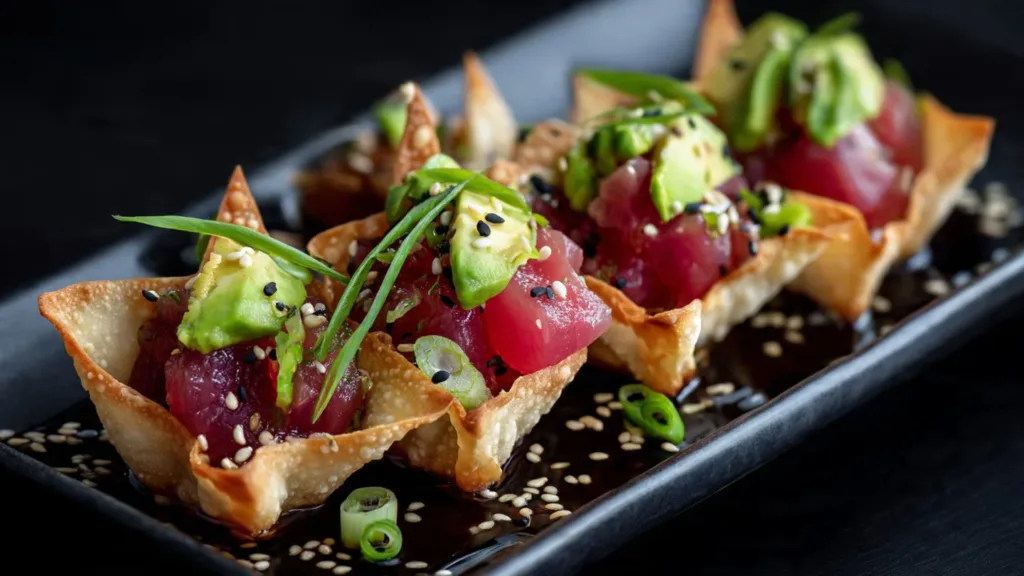 Spicy Tuna Tartare Wonton Tacos Recipe tuna tartare Spicy Tuna Tartare Wonton Tacos Recipe