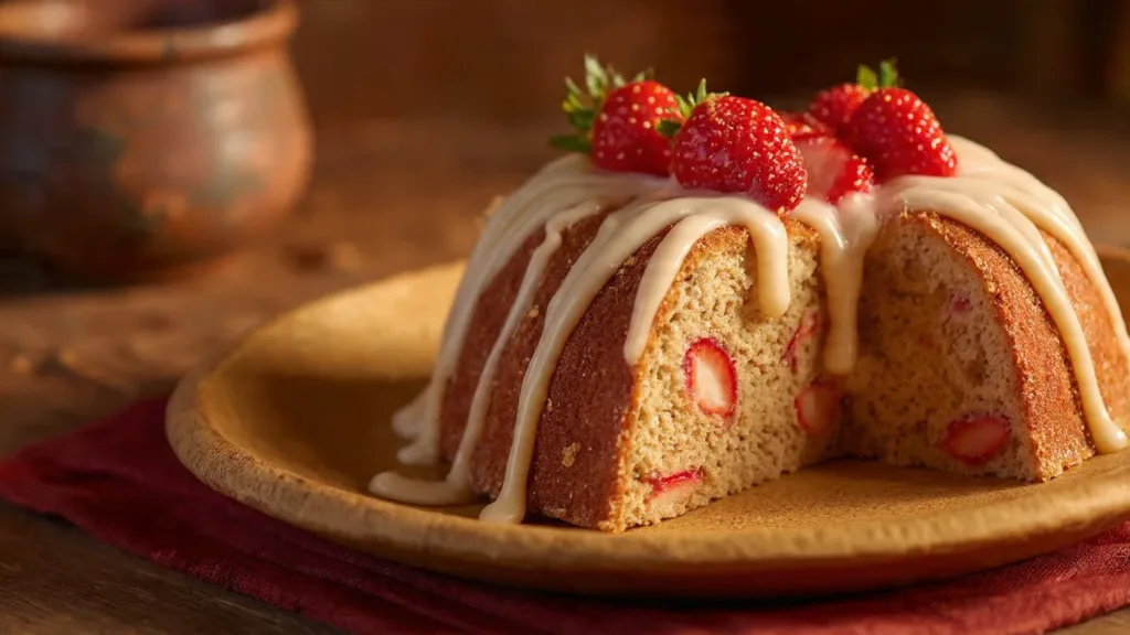 Strawberry Honeybun Cake With Strawberry Cream Icing