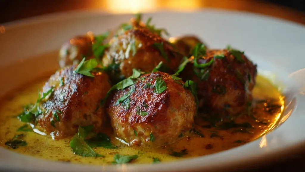 Baked Chicken Ricotta Meatballs with Spinach Alfredo Sauce