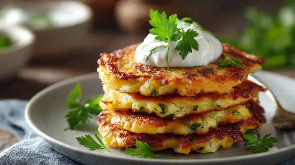 Healthy gluten free corn fritters served on a plate with dipping sauce