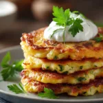 Healthy gluten free corn fritters served on a plate with dipping sauce