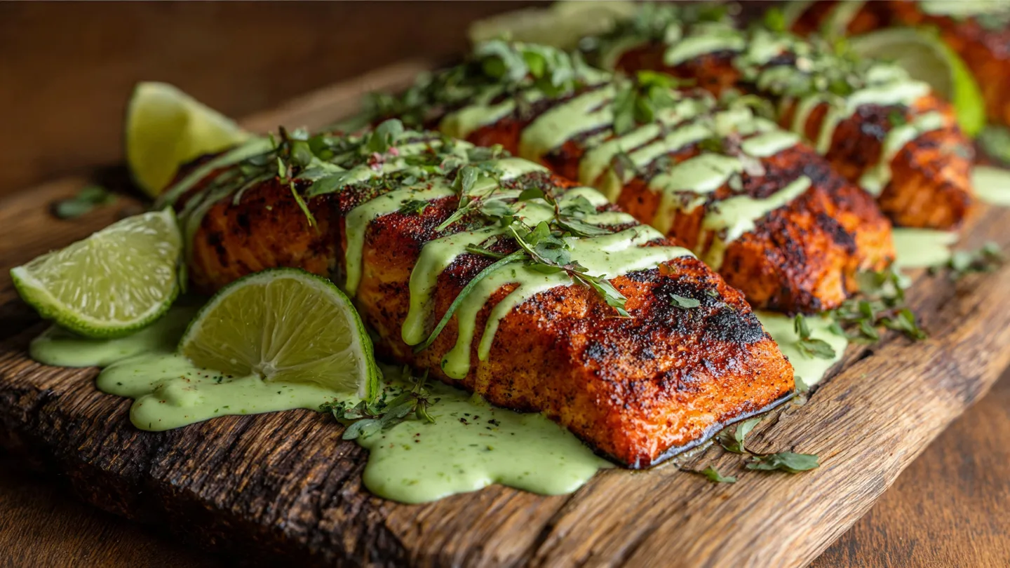 Baked Cajun Salmon with Creamy Avocado Lime Sauce: A Quick & Tasty Delight!
