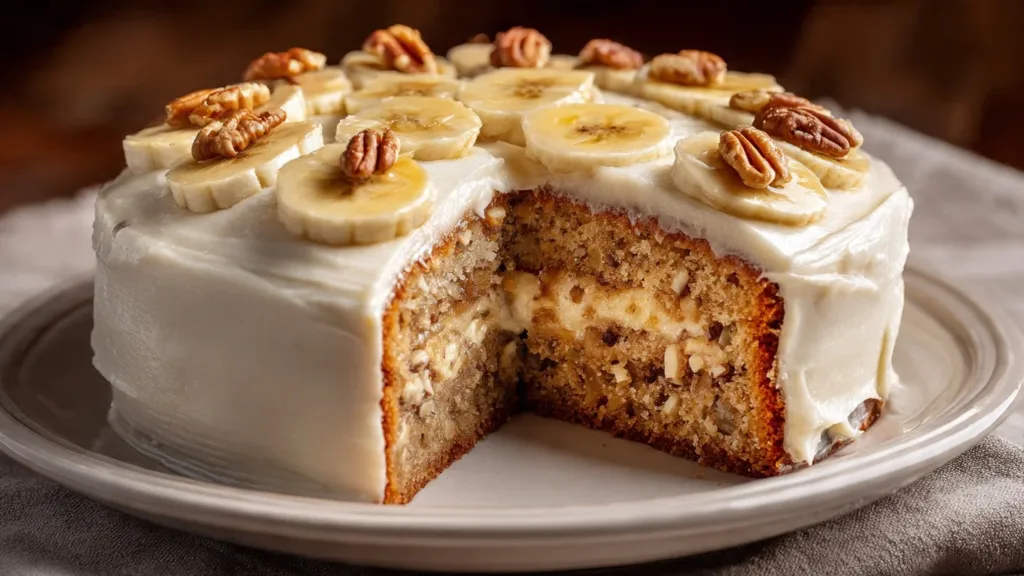 Luscious Vanilla Banana Walnut Cake