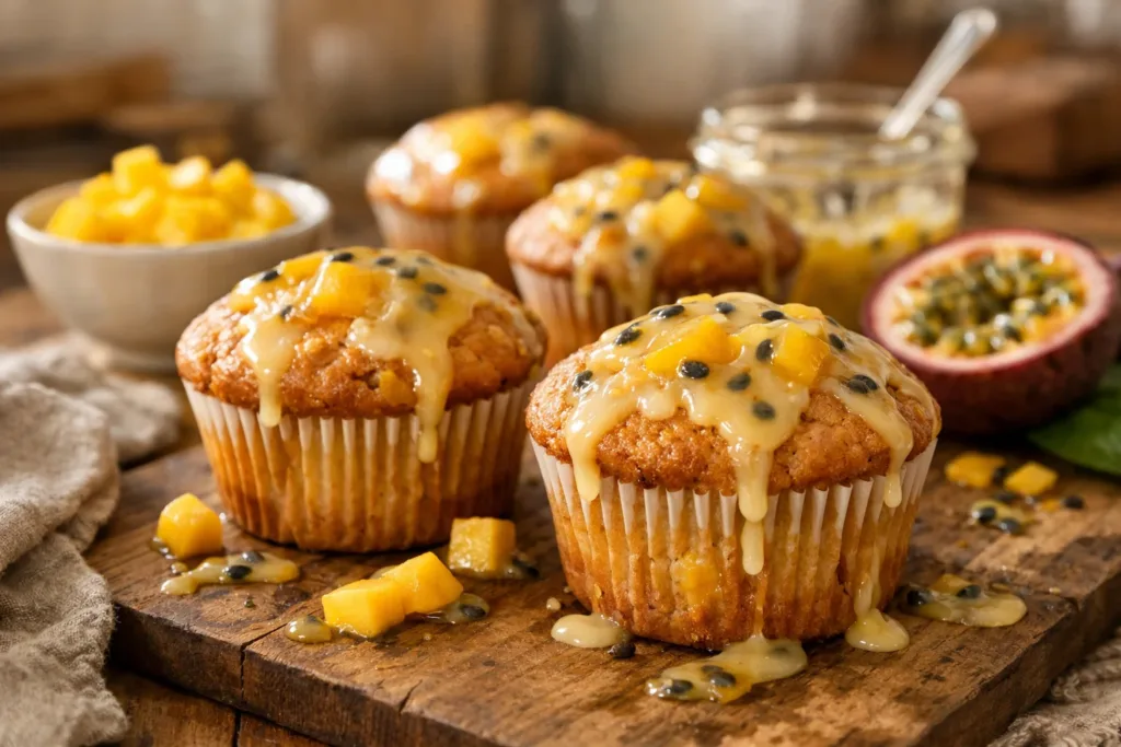 Mango Muffins with Passion Fruit Glaze