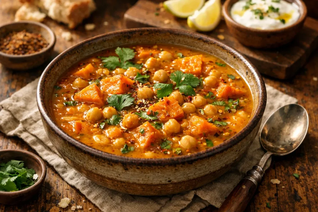 Moroccan Sweet Potato and Chickpea Soup