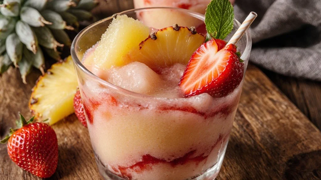 Pineapple Strawberry Swirled Slushies