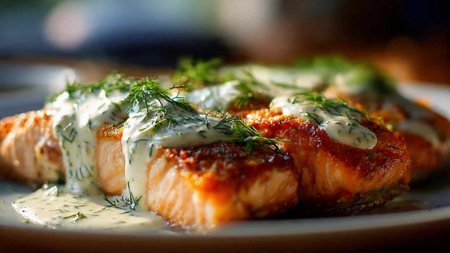 Salmon with Feta Dill Sauce