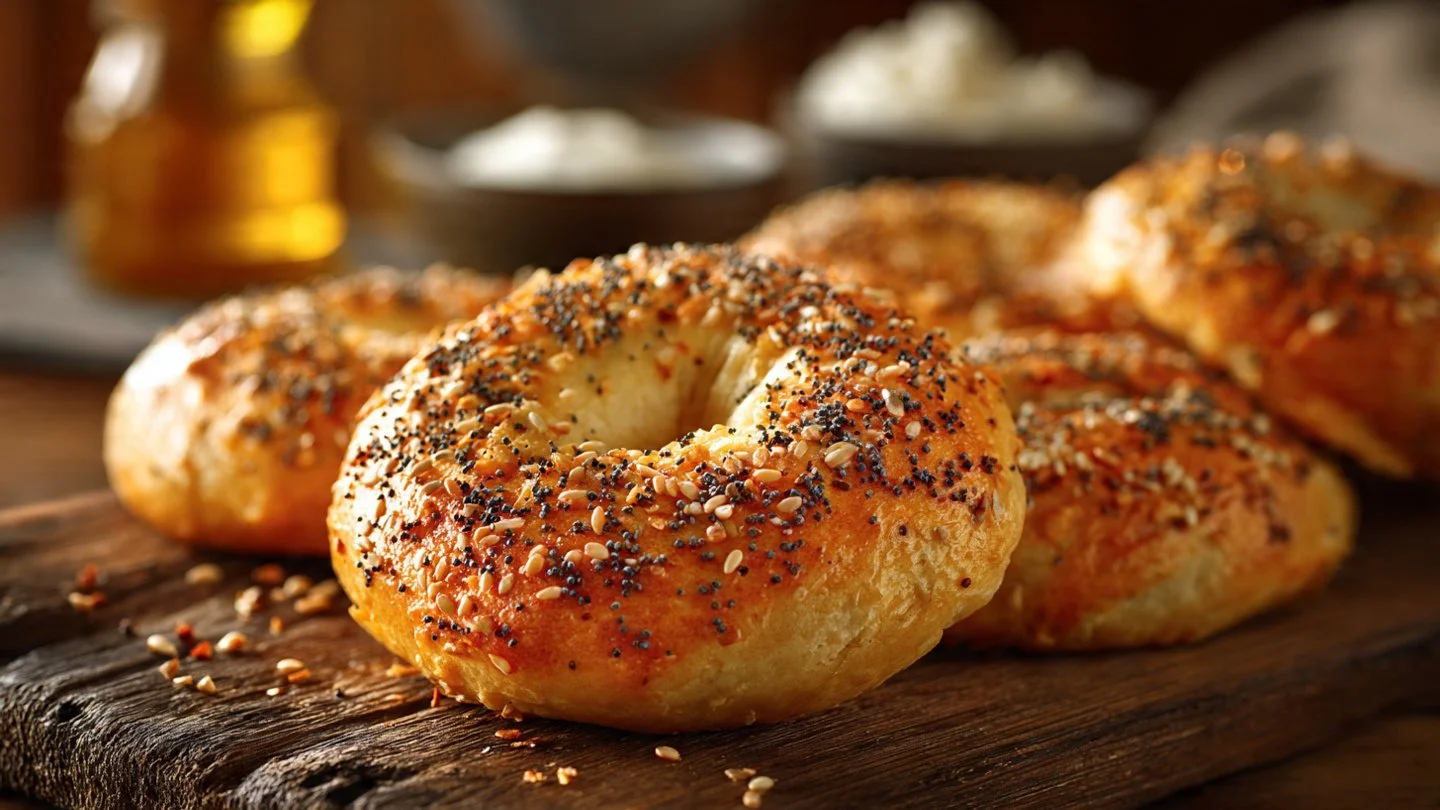 Homemade 3-ingredient protein bagels fresh out of the oven.