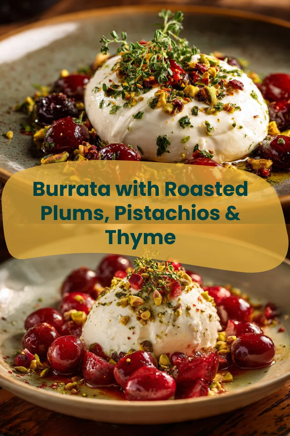 Burrata Bliss: Roasted Plums, Pistachios & Thyme Delight burrata Burrata with Roasted Plums, Pistachios & Thyme