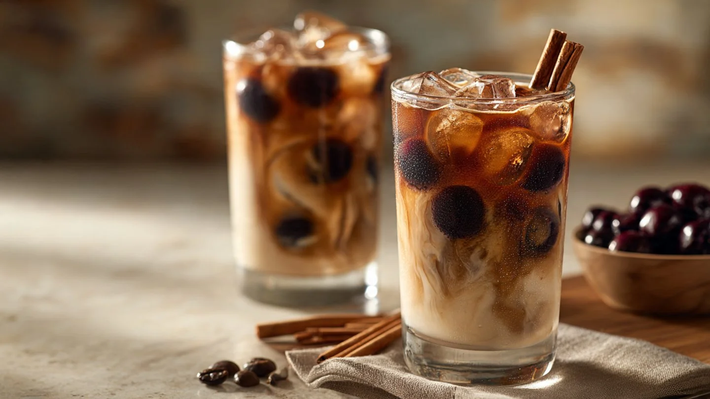 A cup of Cherry Vanilla Earl Grey Tea with cherries and vanilla beans for a fragrant experience.