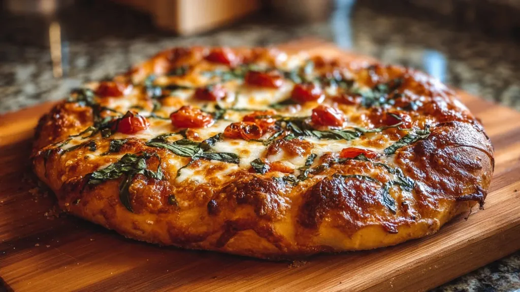 Classic Margherita Pizza with fresh tomatoes, mozzarella cheese, and basil leaves