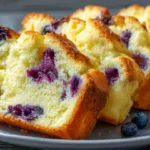 Fluffy cloud bread topped with fresh blueberries on a plate