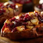 Cranberry apple twice-baked sweet potatoes served on a plate