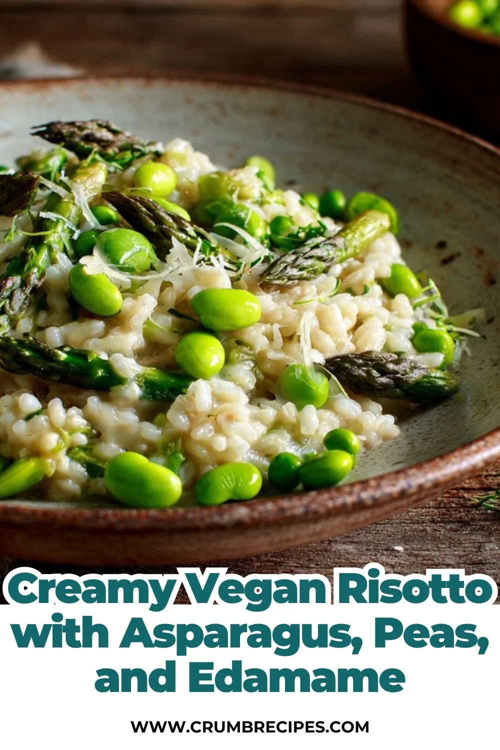 Creamy Vegan Risotto with Asparagus, Peas, and Edamame