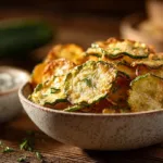 Crunchy ranch cucumber chips in a bowl, crispy and flavorful snack