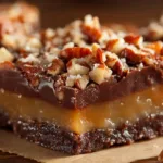 Delicious easy turtle bars topped with caramel, chocolate, and nuts