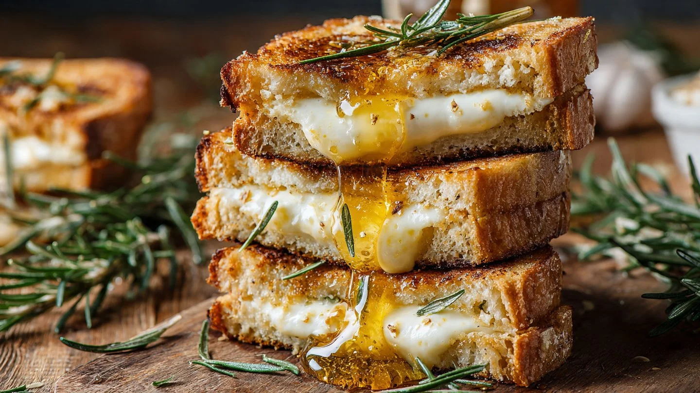 Delicious goat cheese grilled cheese sandwich drizzled with honey