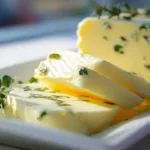 Delicious goats cheese and chive butter spread on fresh bread