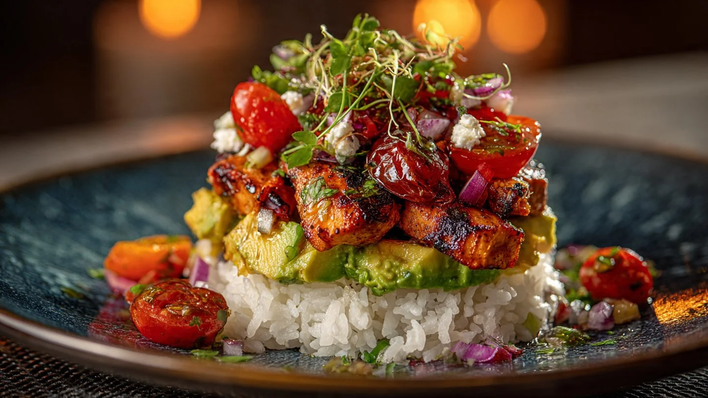 Honey Lime Chicken & Avocado Rice Stack